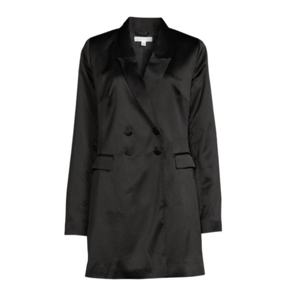 Socialite Satin Blazer Mini Dress - Black - Picture 3 of 10